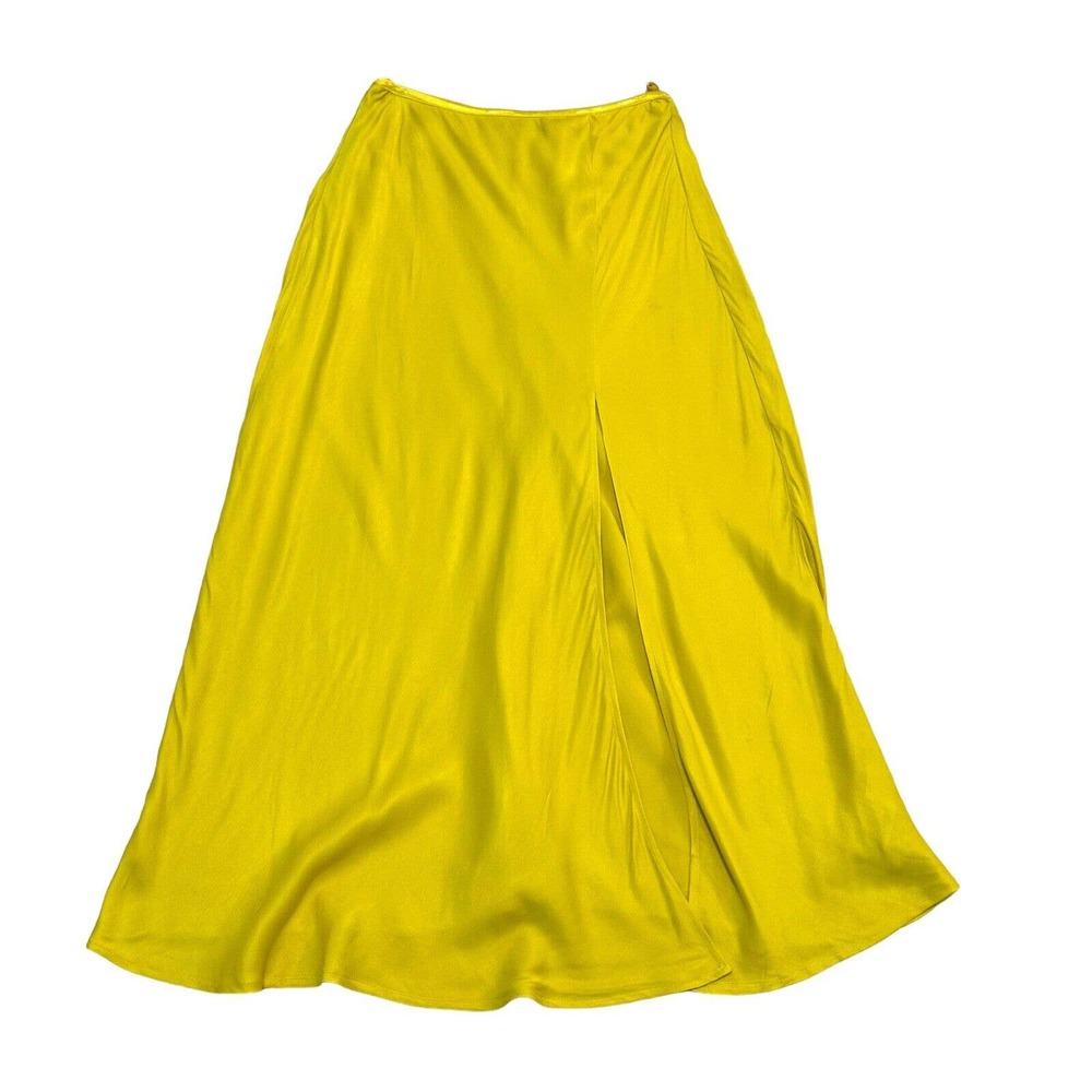 ZARA SATIN FINISH FLOWING MIDI SKIRT WITH FRONT SLIT YELLOW SZ L